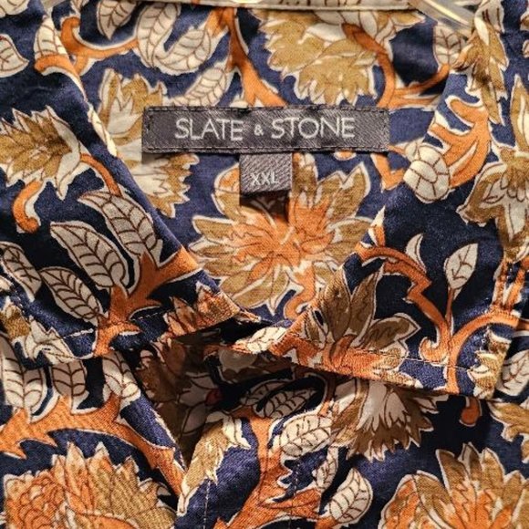 SLATE & STONE Casual Short Sleeve Shirt - Size XXL - Blue, Orange, Gold floral - Picture 2 of 4